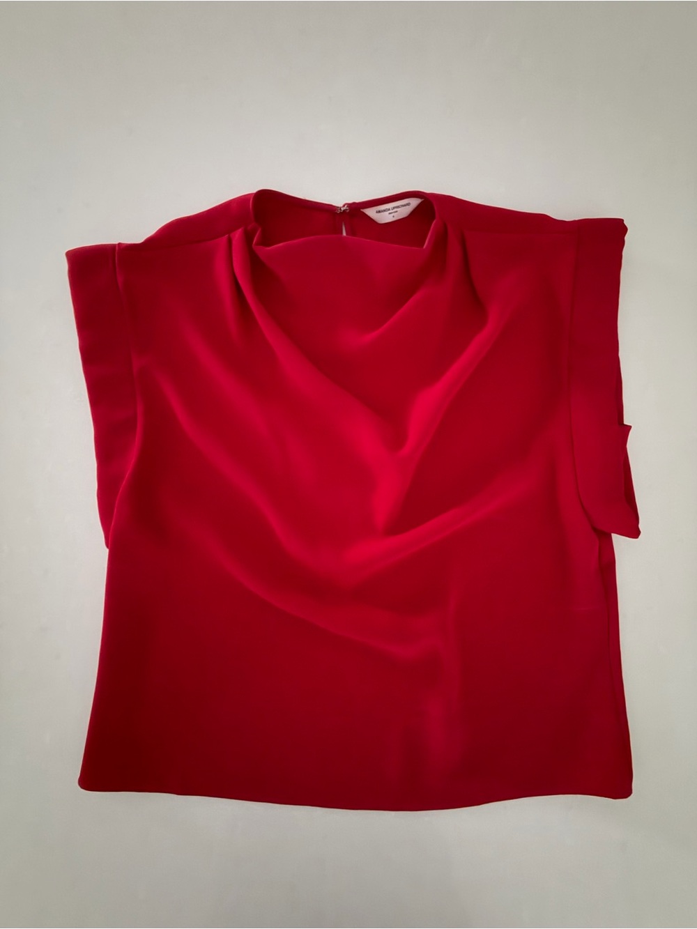 Amanda Uprichard Red Draped Cap-Sleeve Top
